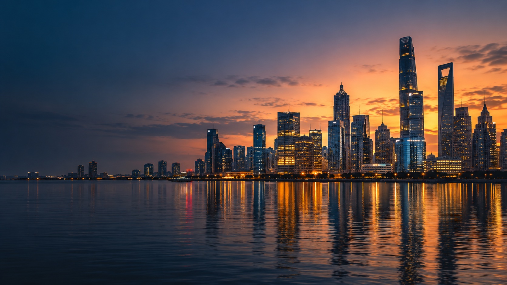 Business district skyline representing business strategy consulting